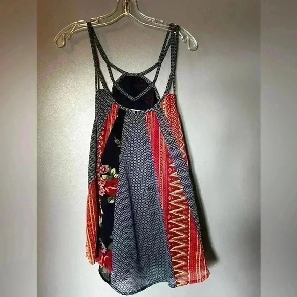 Vanilla Star Tops - Boho Handkerchief Style Swing Style Spaghetti Strap Blouse Size L